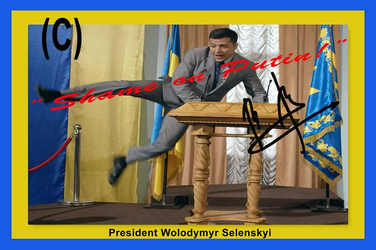 Bild 7: Ukraine Präsident Wolodymyr Zelenskyi.  Signiertes Wandbild. Souvenir. Geschenkidee. Wandschmuck. Zimmerdeko. Kunstdruck. Memorabilie. Unikat. Brandneu!