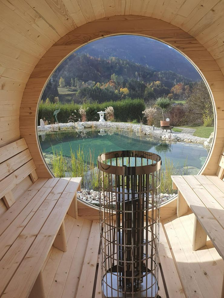 Bild 14: Garten-Fass-Sauna mit Panorama-Glas Top Qualität