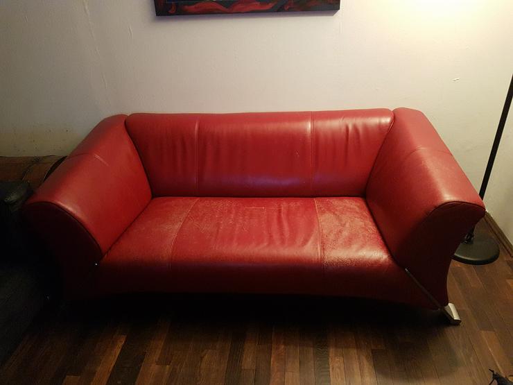 Rolf Benz Sofa Leder rot 2,5 Sitzer