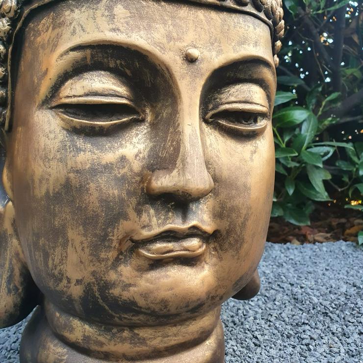 Bild 3: Gartenfigur Buddha Kopf Figur in Bronze Optik 55 cm