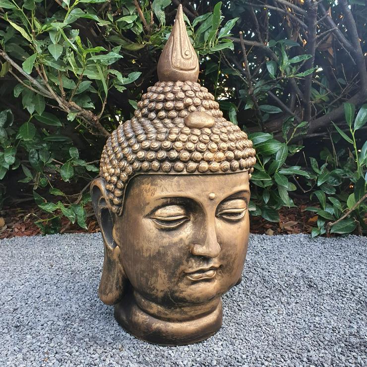 Gartenfigur Buddha Kopf Figur in Bronze Optik 55 cm