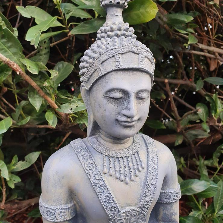 Bild 2: Gartenfigur Tempelwächter Buddha Figur mit Schale 76 cm grau -NEU