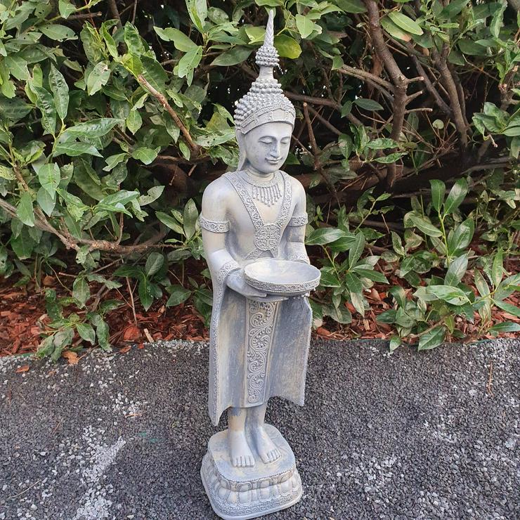 Bild 1: Gartenfigur Tempelwächter Buddha Figur mit Schale 76 cm grau -NEU