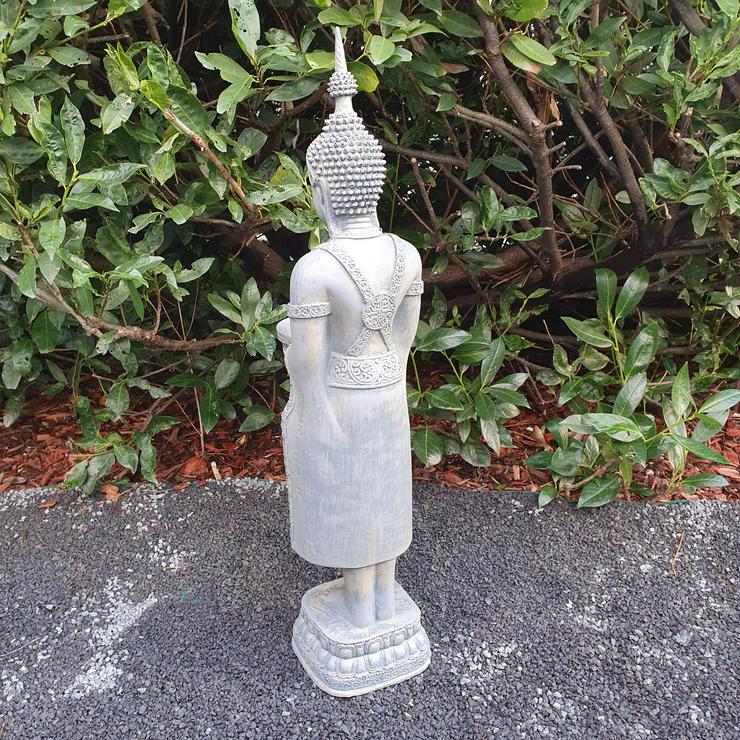 Bild 4: Gartenfigur Tempelwächter Buddha Figur mit Schale 76 cm grau -NEU