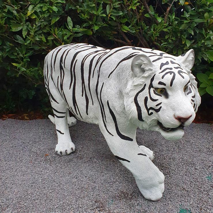 Gartenfigur große weiße Tiger Figur auf allen vieren 140 cm -NEU-