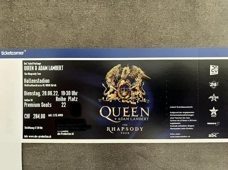 1 Queen + Adam Lambert Premium Seat Kat. U1, Di. 28.06.22 Zürich