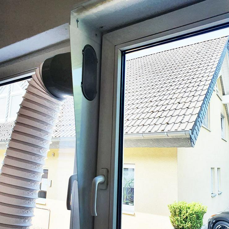 Bild 8: Fensterabdichtung, Klimageräteanschluss, Abluftschlauch Fenster ohne kleben oder bohren