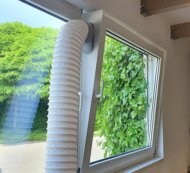 Bild 16: Fensterabdichtung, Klimageräteanschluss, Abluftschlauch Fenster ohne kleben oder bohren