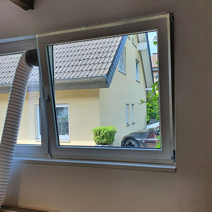 Bild 4: Fensterabdichtung, Klimageräteanschluss, Abluftschlauch Fenster ohne kleben oder bohren