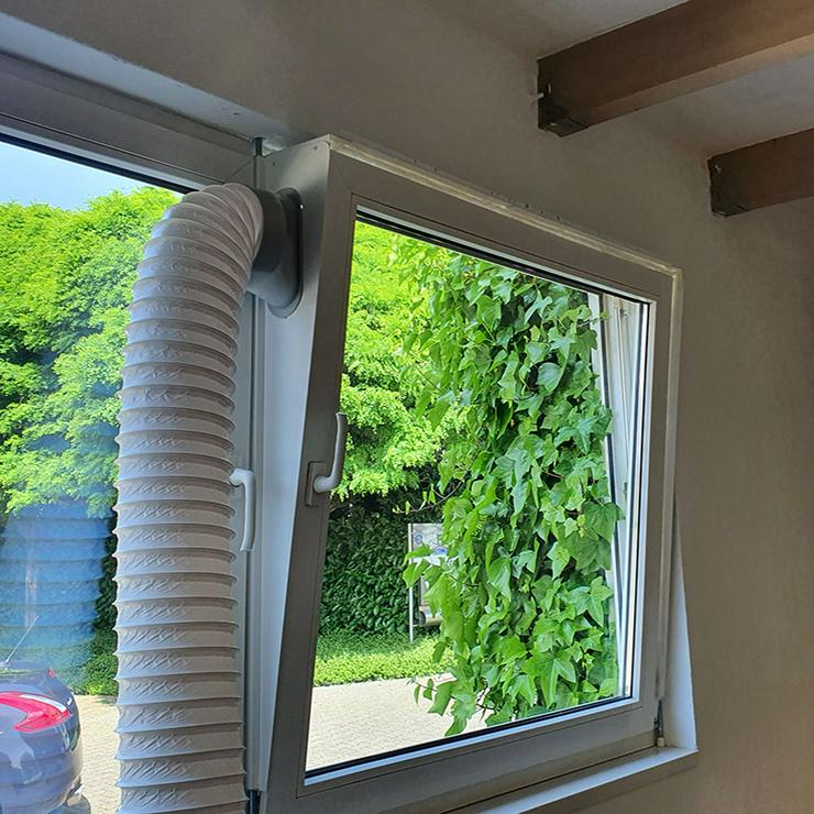 Bild 10: Fensterabdichtung, Klimageräteanschluss, Abluftschlauch Fenster ohne kleben oder bohren