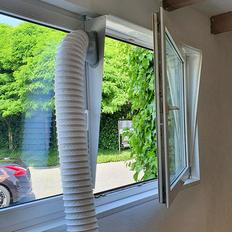 Bild 7: Fensterabdichtung, Klimageräteanschluss, Abluftschlauch Fenster ohne kleben oder bohren