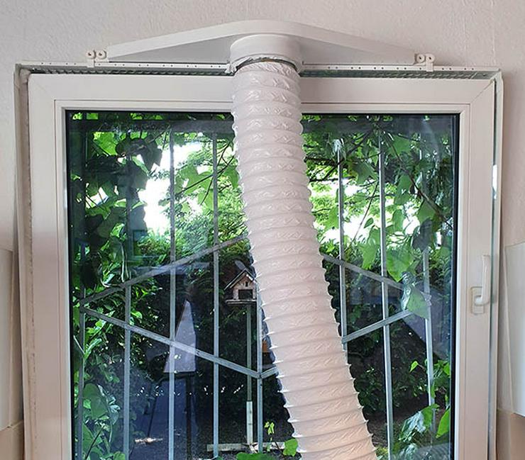 Bild 4: Klimageräteanschluss, Abluftschlauch Fenster, Fensterabdichtung ohne kleben oder bohren