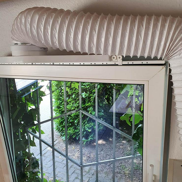 Bild 3: Klimageräteanschluss, Abluftschlauch Fenster, Fensterabdichtung ohne kleben oder bohren