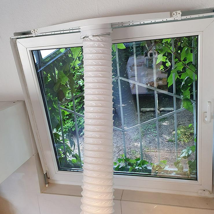 Bild 6: Klimageräteanschluss, Abluftschlauch Fenster, Fensterabdichtung ohne kleben oder bohren
