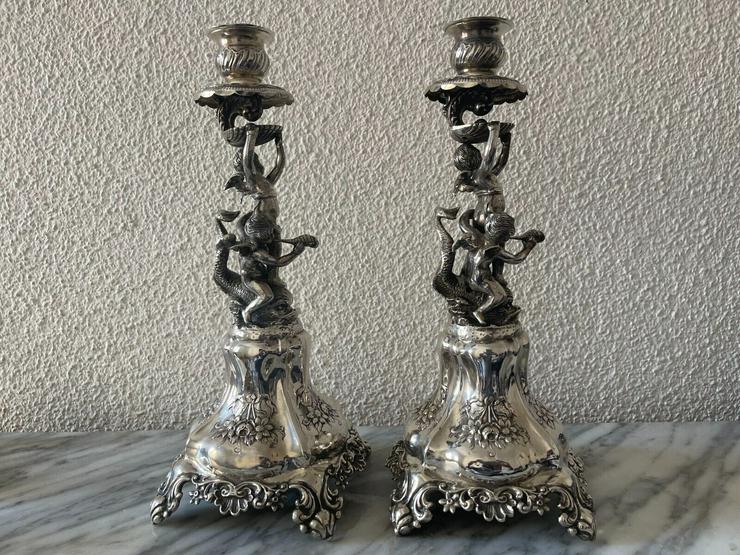 Bild 1: Antik Sterling Silber Kerzenständer mit Figuren