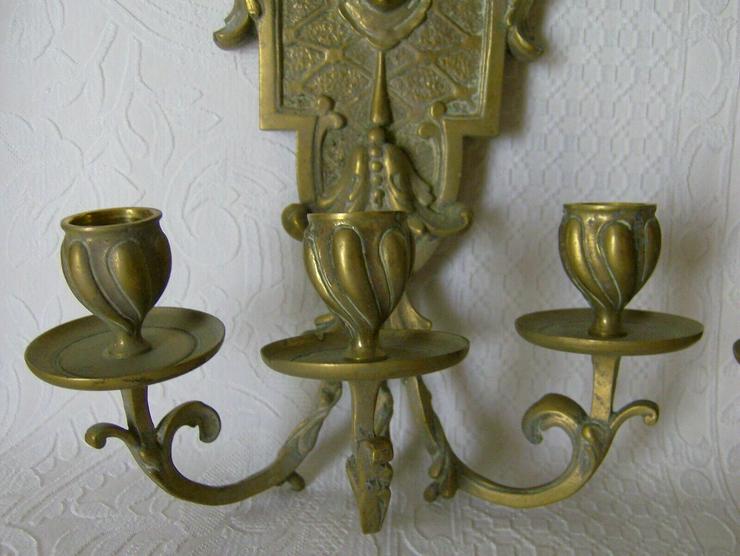 Antik Paar Bronze Wandkerzenhalter Wandkerzenleuchter Engel - Lampen - Bild 3