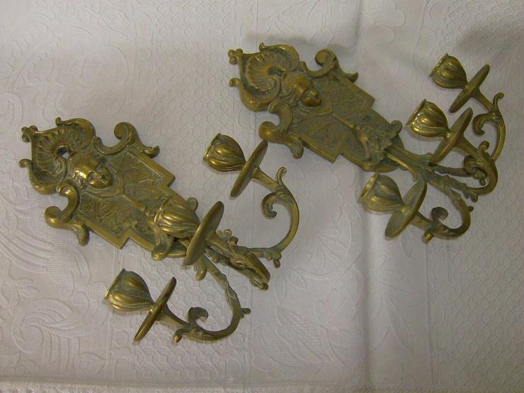 Bild 7: Antik Paar Bronze Wandkerzenhalter Wandkerzenleuchter Engel