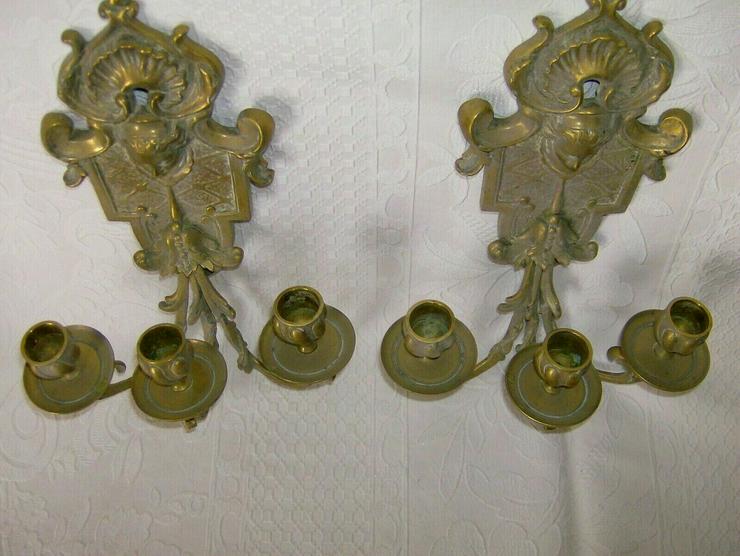 Antik Paar Bronze Wandkerzenhalter Wandkerzenleuchter Engel - Lampen - Bild 5