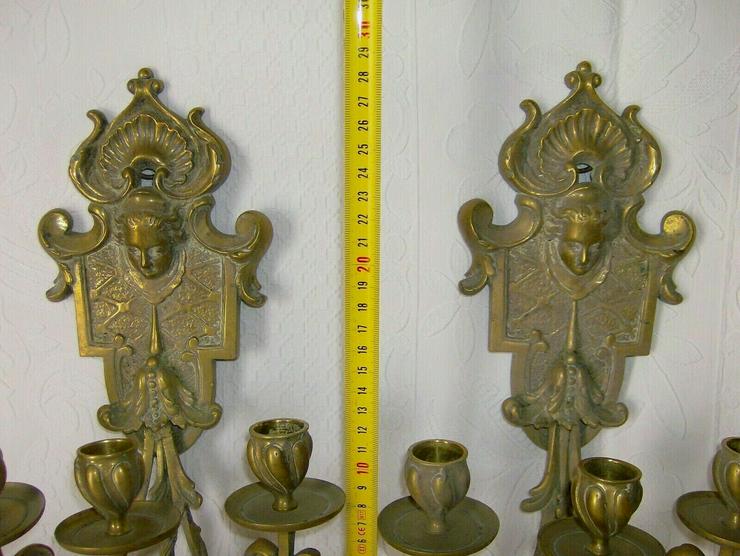 Antik Paar Bronze Wandkerzenhalter Wandkerzenleuchter Engel - Lampen - Bild 4