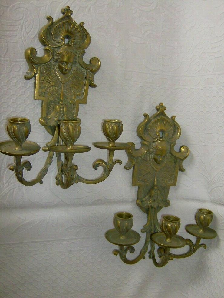 Bild 9: Antik Paar Bronze Wandkerzenhalter Wandkerzenleuchter Engel