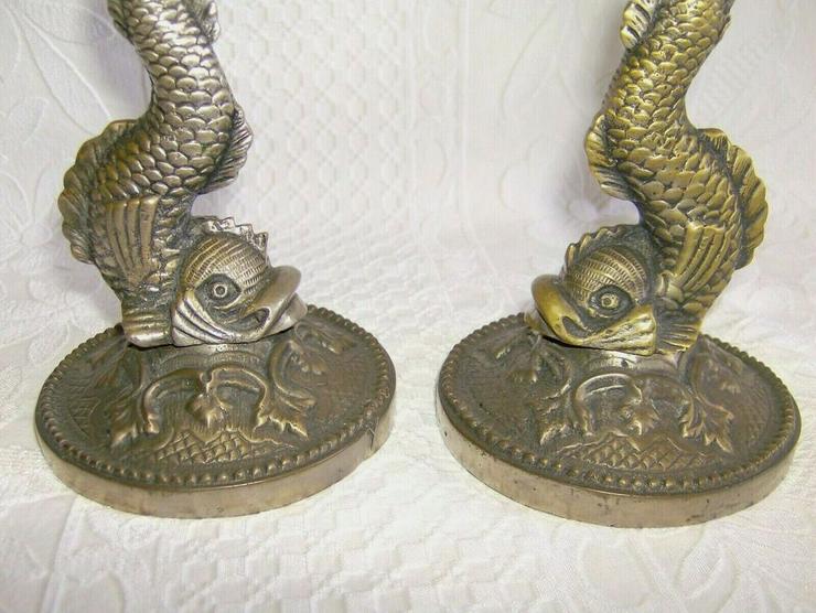 Bild 6: Alter Paar Bronze Kerzenhalter. Fisch