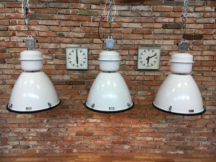 Bild 3: Drei stück Industrielampen mit Glaß fabriklampen 50 ér Jahren 