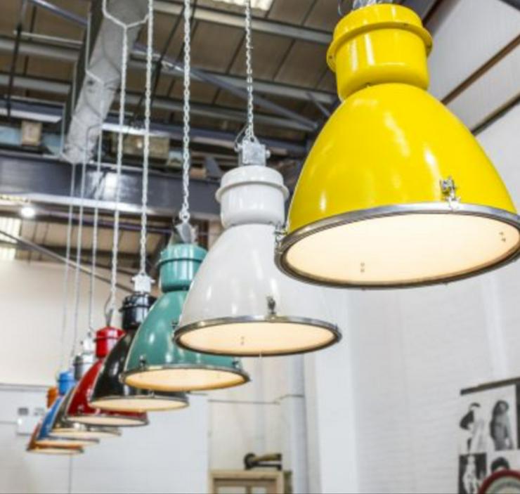 Bild 11: Drei stück Industrielampen mit Glaß fabriklampen 50 ér Jahren 