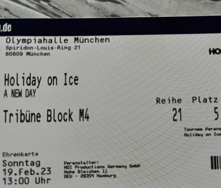2 Tickets für Holiday on Ice in München am 19.02.2023