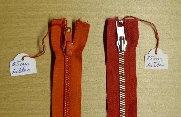2 teilbare Reissverschlüsse neu  rot und orange 65 + 75 cm - Basteln & Handarbeiten - Bild 2