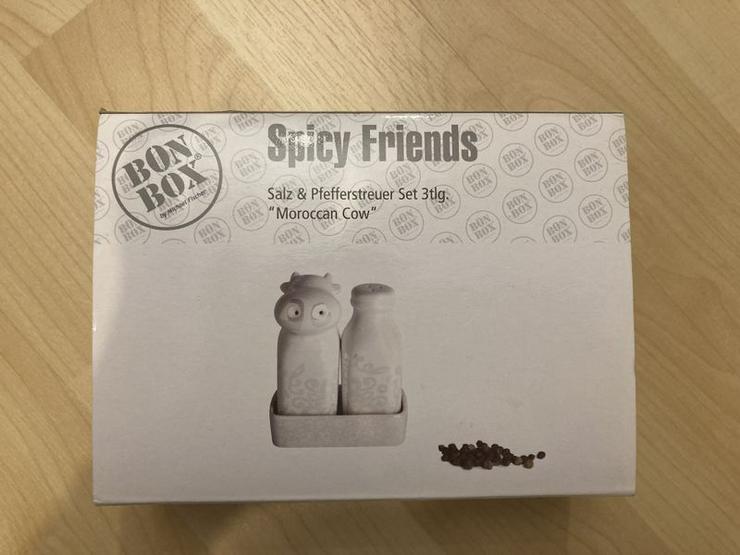 UNBENUTZT Spicy Friends Salz- und Pfefferstreuer mit Tablett