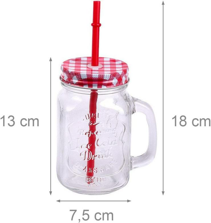 Trinkgläser mit Deckel, Henkel und Mehrweg -Strohhalm - Gläser - Bild 2