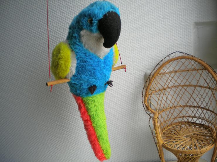 Papagei auf Stange zum Hängen,Stoff,fester Körper,Füllung,mit Funktion,ca. 41 cm,Alt
