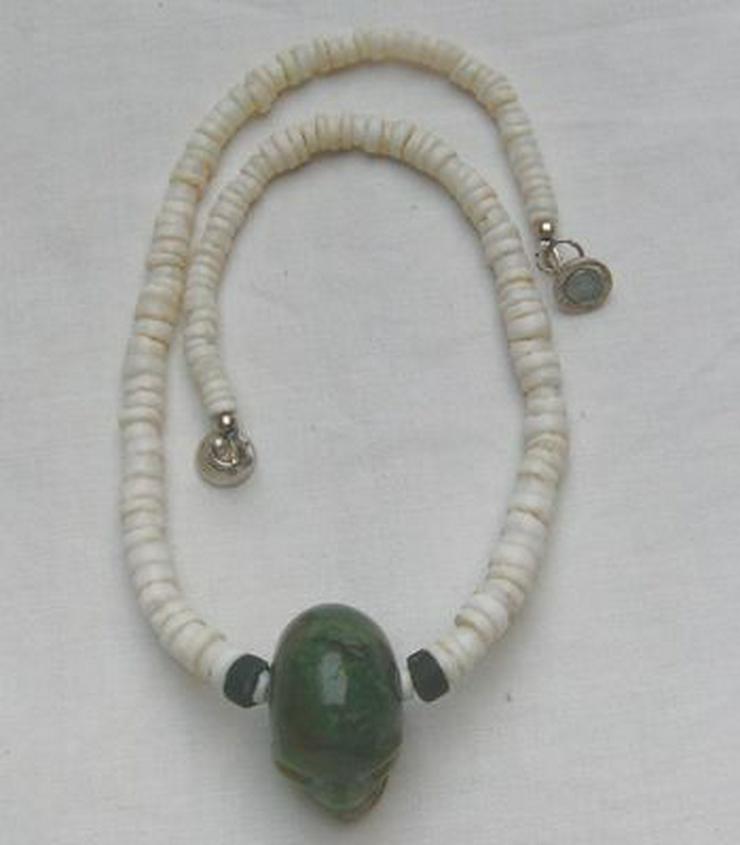 Bild 2: Silberschmuck, Halskette, Friedensachat, Totenkopf Moosachat