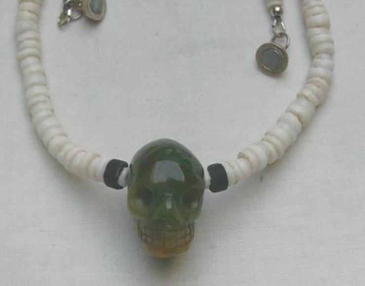 Bild 5: Silberschmuck, Halskette, Friedensachat, Totenkopf Moosachat