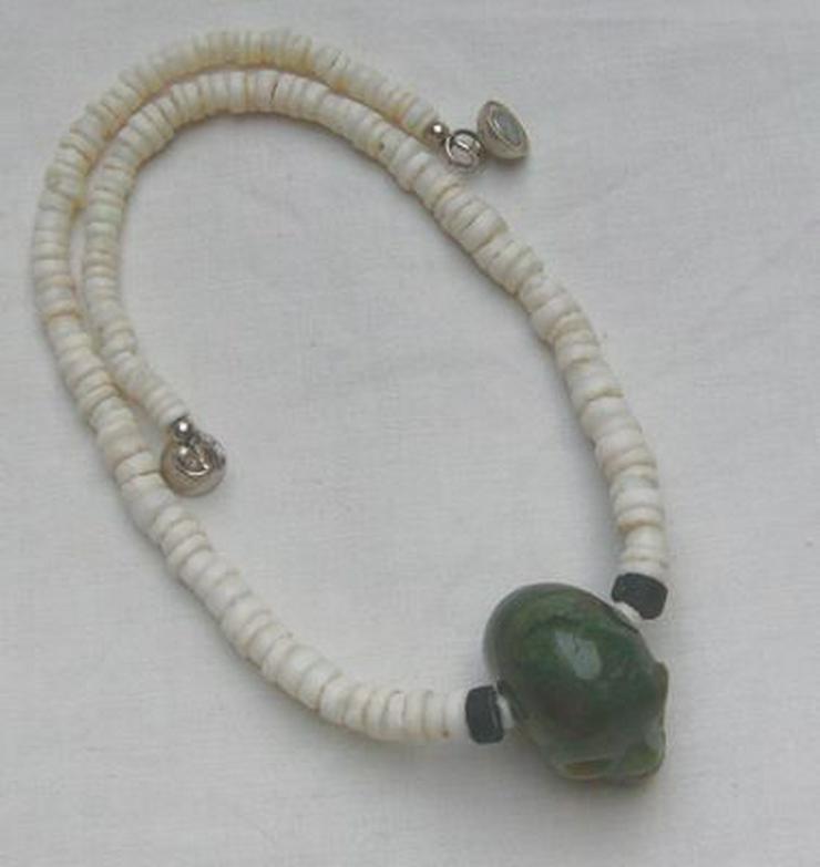 Bild 3: Silberschmuck, Halskette, Friedensachat, Totenkopf Moosachat