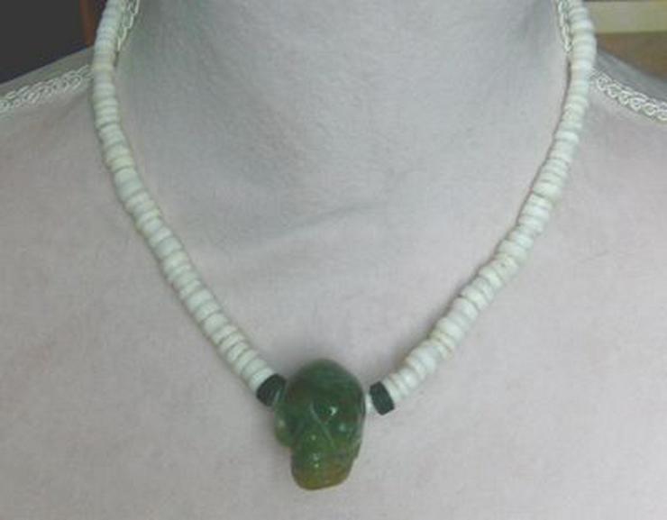 Bild 1: Silberschmuck, Halskette, Friedensachat, Totenkopf Moosachat