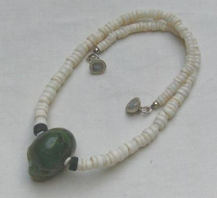 Bild 4: Silberschmuck, Halskette, Friedensachat, Totenkopf Moosachat