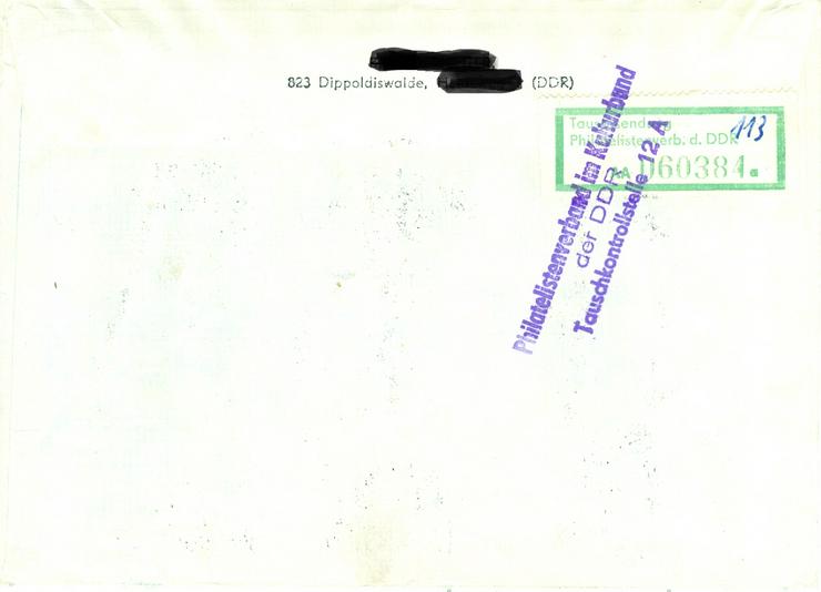 Bild 2: DDR Einschreiben mit Nr. 2105 ( Bl.43 ), Adressdaten wurden hier aus Datengründen unkenntlich gemacht, auf dem Brief sind diese aber vorhanden.  