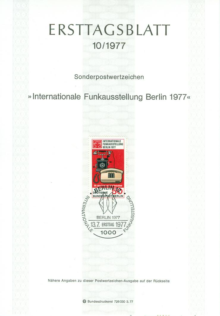 Bild 10: Berlin Ersttagsblätter 1977 komplett Nr. 1-15