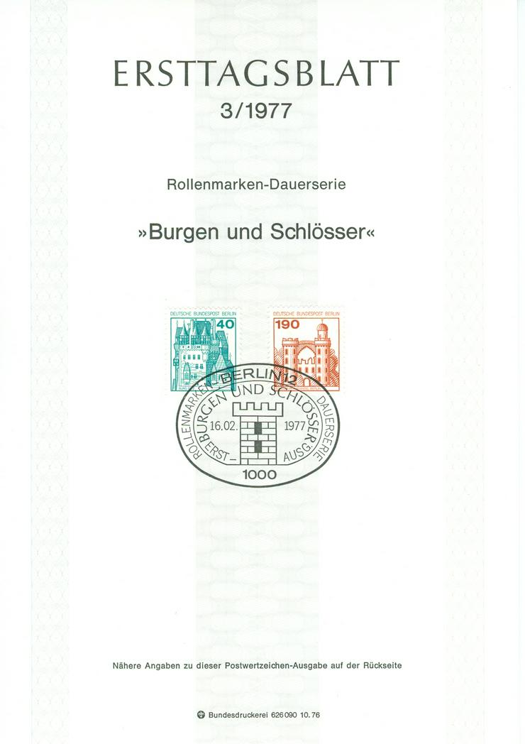 Bild 3: Berlin Ersttagsblätter 1977 komplett Nr. 1-15
