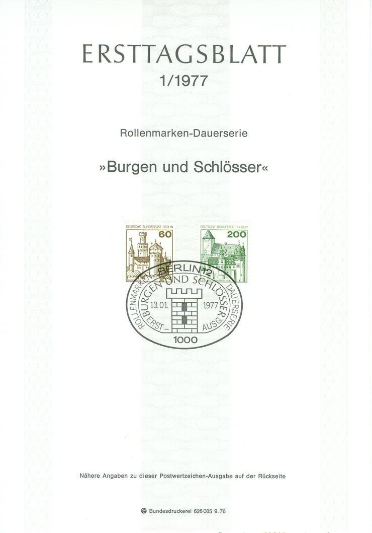 Berlin Ersttagsblätter 1977 komplett Nr. 1-15
