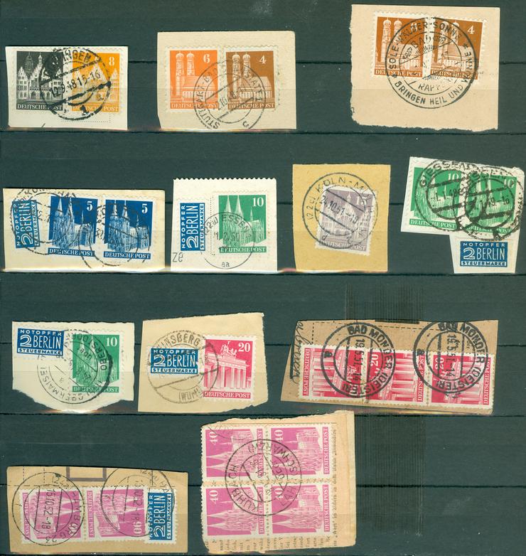 Bild 1: Alliierte Bes. Amerikan.+Britische Zone verschiedene gestempelte Briefstücke genau wie auf den Bildern zu sehen.