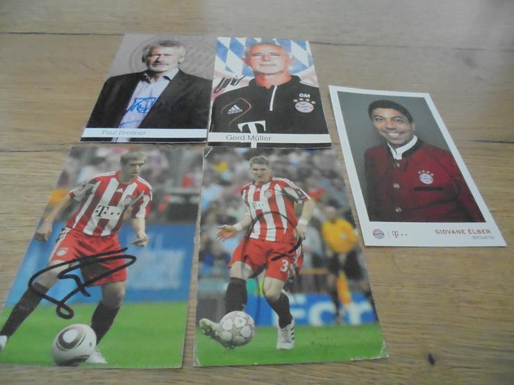 Bild 3: 5 Stück FC Bayern Autogrammkarten ehemaliger Spieler mit Unterschrift