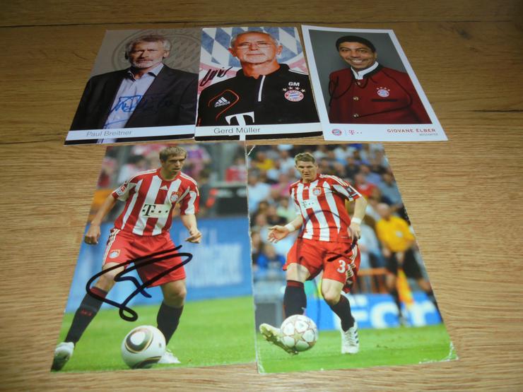 Bild 2: 5 Stück FC Bayern Autogrammkarten ehemaliger Spieler mit Unterschrift