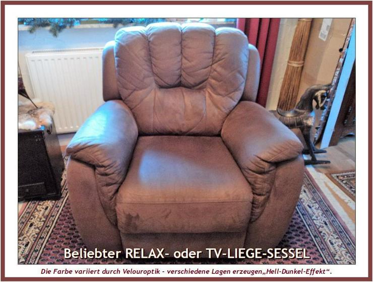 Bild 3: Beliebter LIEGE-, RELAX-, TV-SESSEL (OTTO), Micro-Velouroptik, Breite 96,5 cm, sehr guter Zustand.