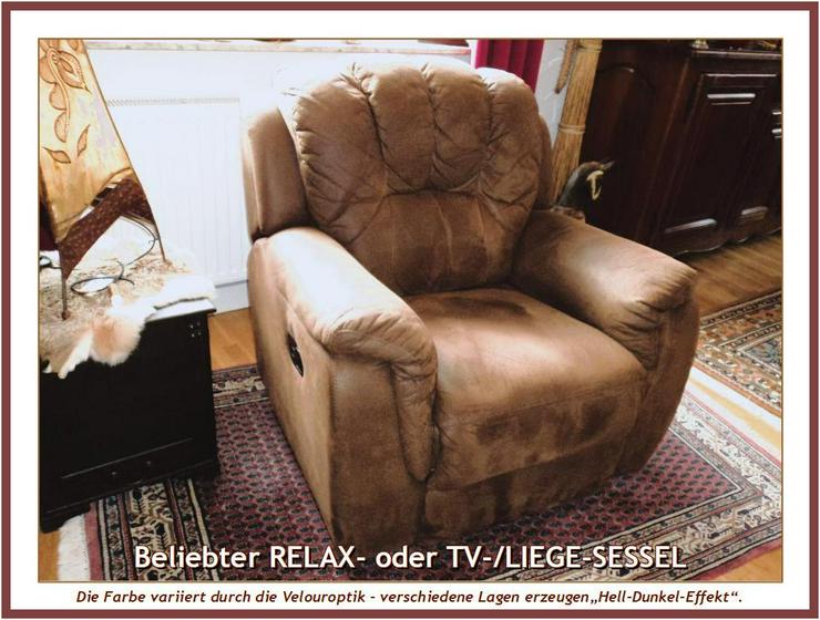 Bild 5: Beliebter LIEGE-, RELAX-, TV-SESSEL (OTTO), Micro-Velouroptik, Breite 96,5 cm, sehr guter Zustand.