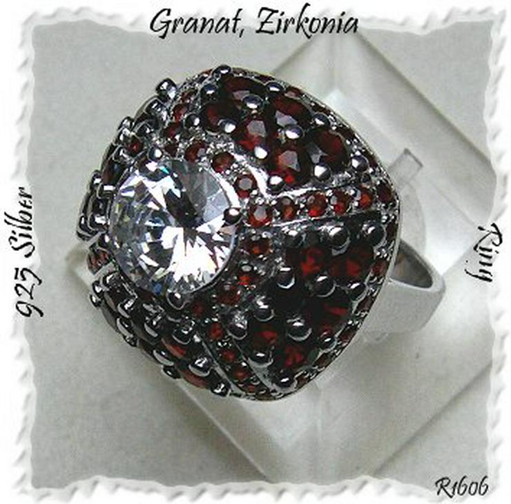 Edelsteinschmuck, Ring, 925 Silber, Granat, Zirkonia - Ringe - Bild 1