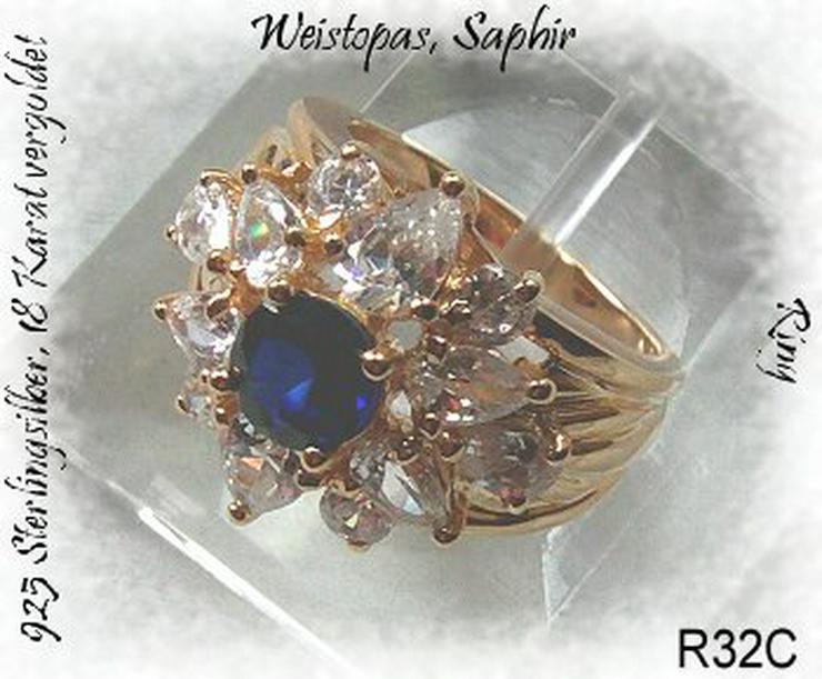 Silberschmuck, Ring 925 Silber, vergoldet, Weistopas, Saphir - Ringe - Bild 2