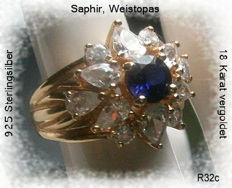 Silberschmuck, Ring 925 Silber, vergoldet, Weistopas, Saphir - Ringe - Bild 5