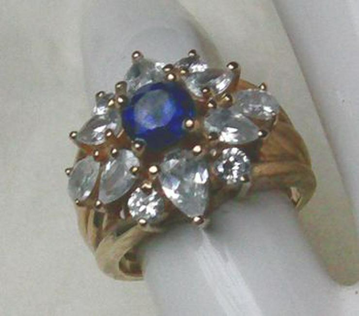 Bild 1: Silberschmuck, Ring 925 Silber, vergoldet, Weistopas, Saphir